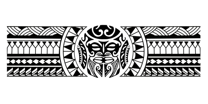 Polynesian border tattoo design.  Pattern aboriginal samoan. Black and white texture, isolated vector.