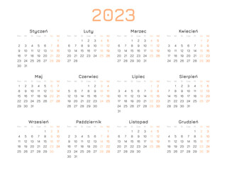 Calendar for 2023 years, simple orange