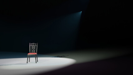 三方向のスポットライトに照らされた椅子　3DCG　背景　アート