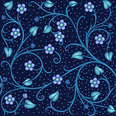 A lot of different fantasy flowers. Millefleurs trendy floral design. Blooming midsummer meadow Seamless pattern, background. Vector illustration.
