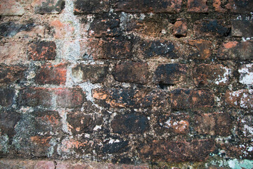 Detailed close-up view of old brick walls at the historical buildings Background Texture 