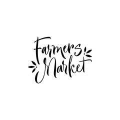 Farmers Market hand drawn brush modern calligraphy. Handwritten lettering logo, label, badge, emblem for organic food, products packaging, farmer market, eco labels, vegan shop, cafe. Vector isolated