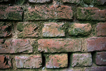 Detailed close-up view of old brick walls at the historical buildings Background Texture 