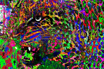 Sierkussen Colorful background with angry tiger splashes © reznik_val