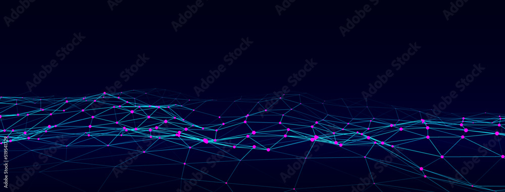 Wall mural abstract technology wave of particles. big data visualization. vector background with motion dots an