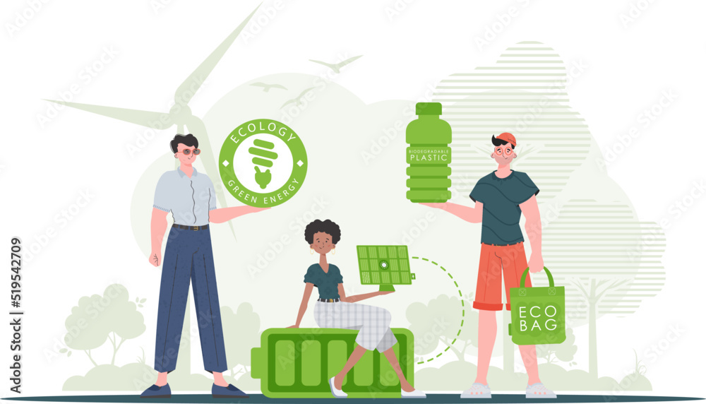 Wall mural ecology friendly concept. flat trendy style. vector illustration.