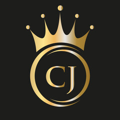 Letter CJ Crown Logo. Royal Crown Logo for Spa, Yoga, Beauty, Fashion, Star, Elegant, Luxury Sign