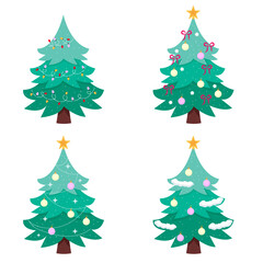 Set of different holiday Christmas trees. Vector illustration