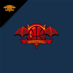 illustration of basketball with bat wings and shield. for logo or icon