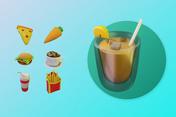 3D rendering of food object icon collection