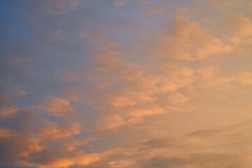 Yellow sunset sk, natural colors. Nature sky background. Twilight sky, Colorful sunset sky and clouds. Soft effect