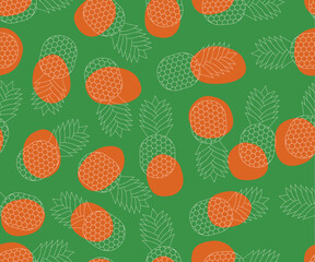 Colorful pineapple line art seamless pattern