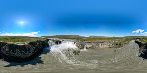 Fototapeta na wymiar Drone view at Godafoss waterfall in Iceland