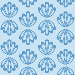 Fototapeta na wymiar monochrome blue clam shell on dark background seamless pattern nautical illustration