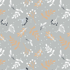 Winter seamless vector pattern with Holly berries and leaves. Part of the collection of Christmas backgrounds. Can be used for wallpaper, fill patterns, surface texture, fabric prints.