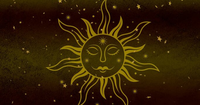 Animation of stars over sun on brown background