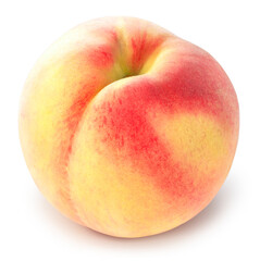 Peach fruit with leaf isolated on white background, Fresh White Peach on White Background With work path,