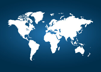 Fototapeta na wymiar World map vector. White map on blue backround.