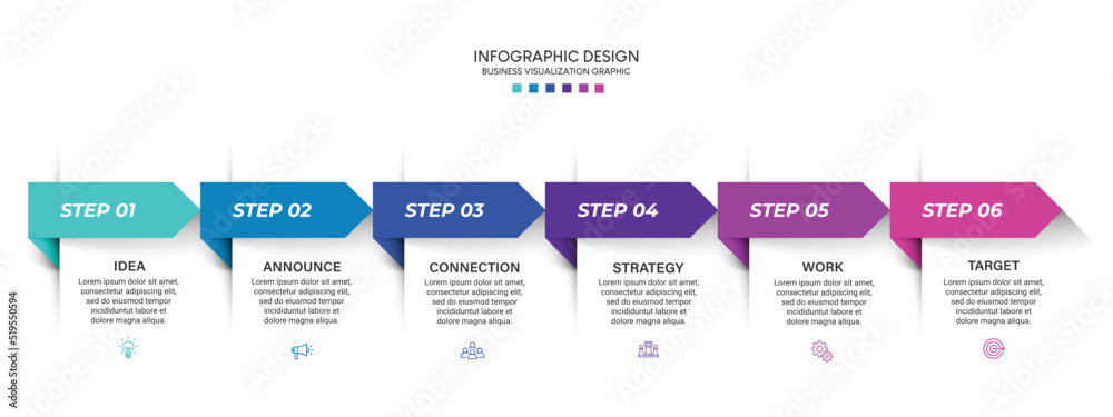 Poster Business visualization infographic design template with options, steps or processes. Can be used for presentation, diagram, annual report, web design, workflow layout