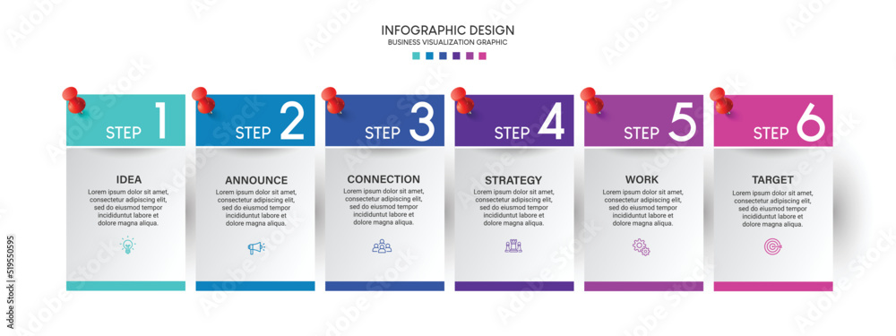 Poster Business visualization infographic design template with options, steps or processes. Can be used for presentation, diagram, annual report, web design, workflow layout