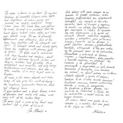 Obraz premium Handwritten text about the Atlantic Ocean in English and Spanish. Graphics. For decoration and design of backgrounds, postcards, posters, compositions, labels.