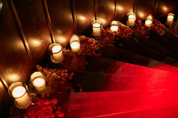 beautiful interior decoration for a wedding from lit candles