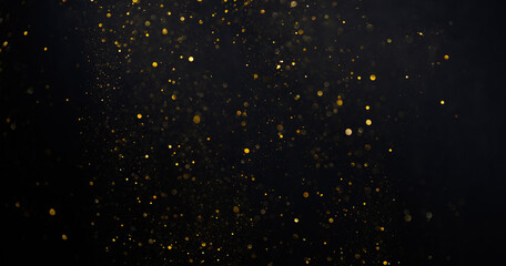Gold glitter shimmer dust shiny lights particles dark abstract background - 519551310