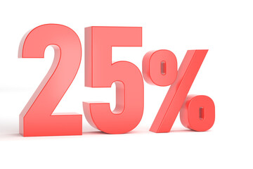 Red 25 percent isolated on white background