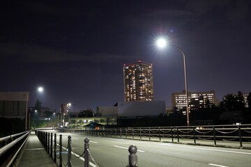 Night stagnation bridge and downtown Sendai.