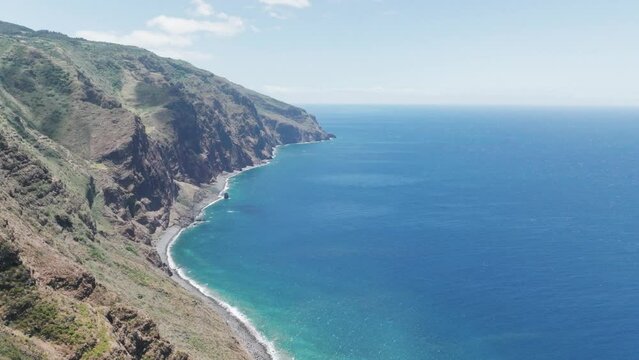 Island Coastline And Calm Blue Sea From Miradouro Do Fio, Viewpoint In Ponta do Pargo, Portugal. - slider