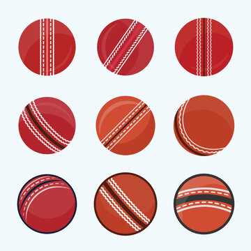 Cricket Ball Illustrations Colorful Design Collection, White Background, And Premium Vector. Creative Concept And Hi-Quality Design. Red And Black Color Ball Illustration. 