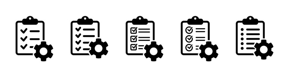 Clipboard with gear isolated icon. Technical support check list icon. Management flat icon concept. Software development.