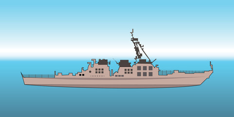 USS Arleigh Burke-class Flight II guided missile destroyer. Vector image for illustrations and infographics. - obrazy, fototapety, plakaty
