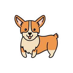 Beautiful cartoon illustration with corgi dog on white background. Funny cartoon character.