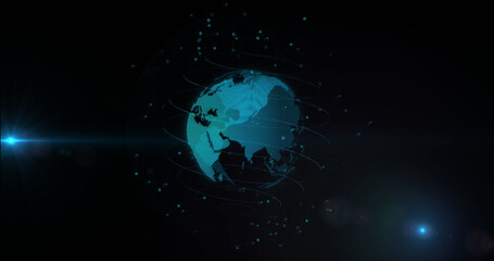 Naklejka na ściany i meble Image of network of connections over globe on black background