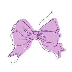 Cute gift bow on white background. Hand drawn design elements. One continuous line art vector illustration