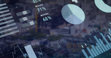 Image of data processing over cityscape