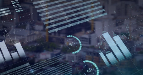 Image of data processing over cityscape