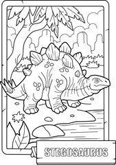 prehistoric dinosaur stegosaurus, coloring book for children, outline illustration