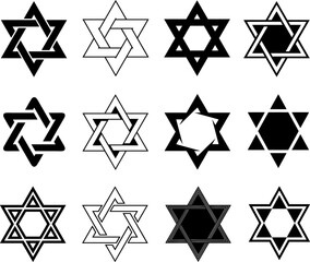 Set of different Star of David illustrations isolated on white