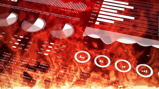 Financial crisis. Infographics data report infographics burning on fire.