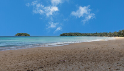 Colourful Skies Sunset over Kata Beach in Phuket Thailand. This Lovely island waters are turquoise blue waters, lush green mountains colourful skies and beautiful views of Pa Tong Patong