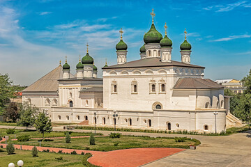 View of the Trinity Cathedral inside the Astrakhan Kremlin from the Assumption Cathedral - obrazy, fototapety, plakaty
