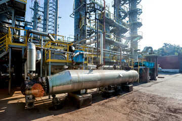 Fototapeta na wymiar Refinery oil and gas pipelines constructions. Industrial background