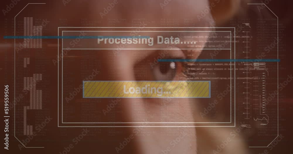 Wall mural Animation of digital screen with data processing over eye of caucasian woman