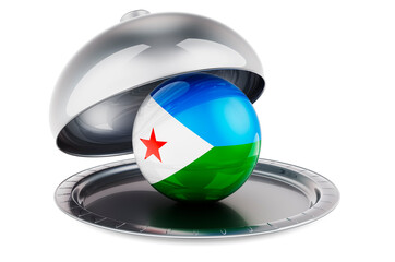Restaurant cloche with Djiboutian flag. 3D rendering