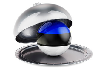 Restaurant cloche with Estonian flag. 3D rendering
