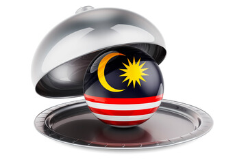 Restaurant cloche with Malaysian flag. 3D rendering