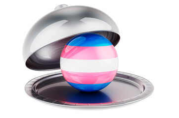 Restaurant cloche with transgender flag. 3D rendering