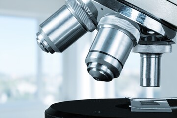 scientific microscope at the laboratory modern background